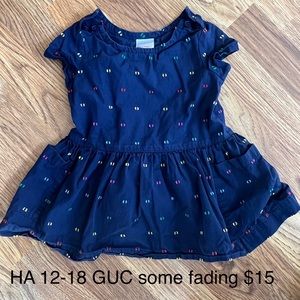 Hanna Andersson Navy Blue Dress with Rainbow Polkadots